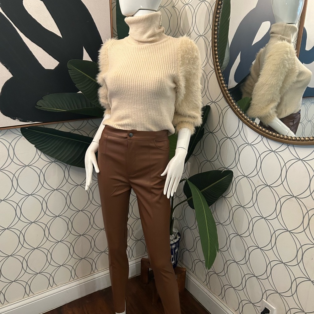 Tan High-Waisted Cropped Pants